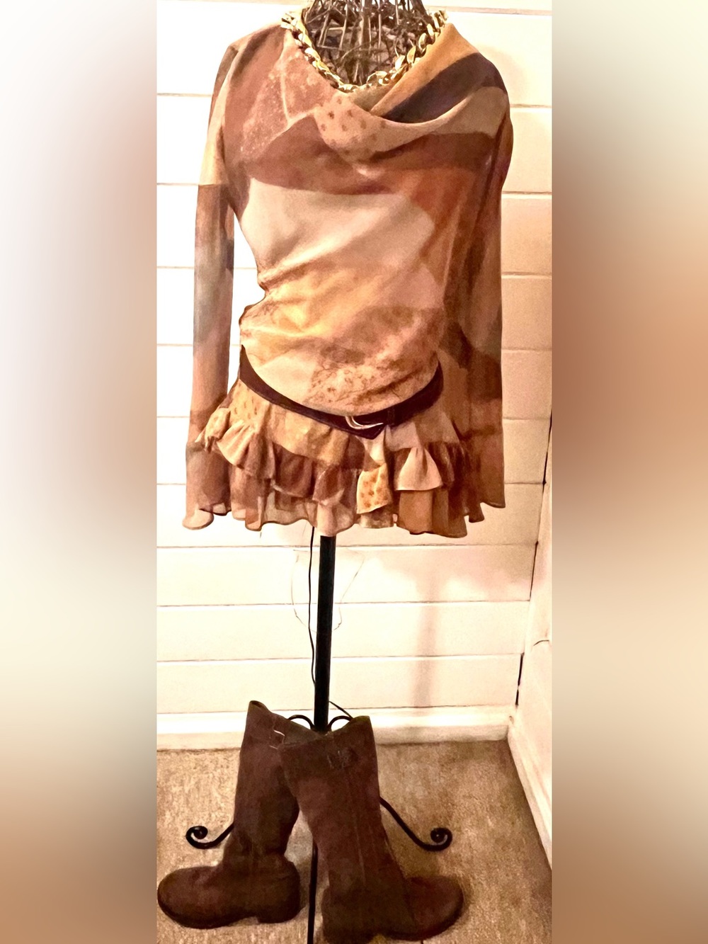 ZARA Patchwork Style Ruffle Mini Dress & Belt - Picture 5 of 8